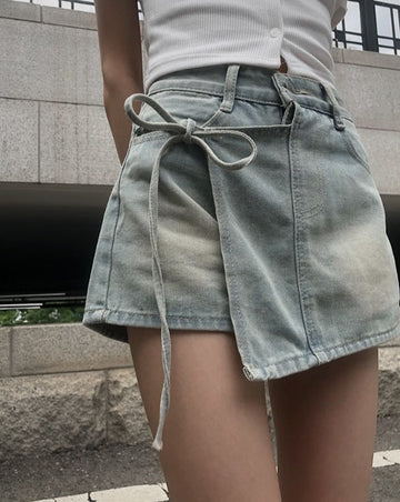 Nibeo Denim Ribbon Wrap Skirt Pants